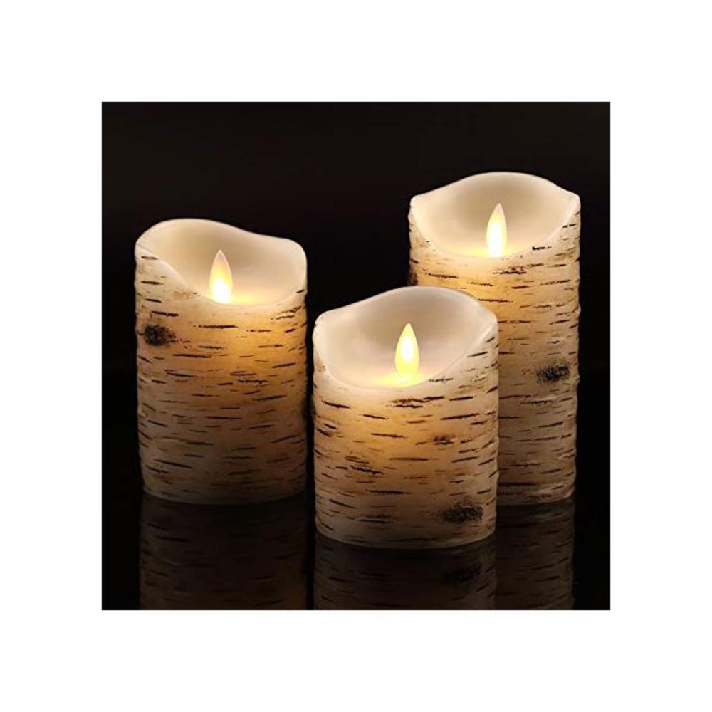 Flameless Candles with brich Effect 4 5 6 Set of 3 Dripless Real Wax Pillars Include Realistic Dancing LED Flames and 10-Key Remote Control with 24-Hour Timer Function -AntizerTM B01HZX1BXO