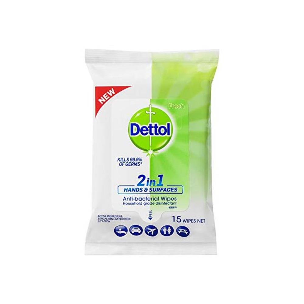 Dettol 2 in 1 Hands and Surfaces Anti-Bacterial Wipes (Count of 15) B0768N292V
