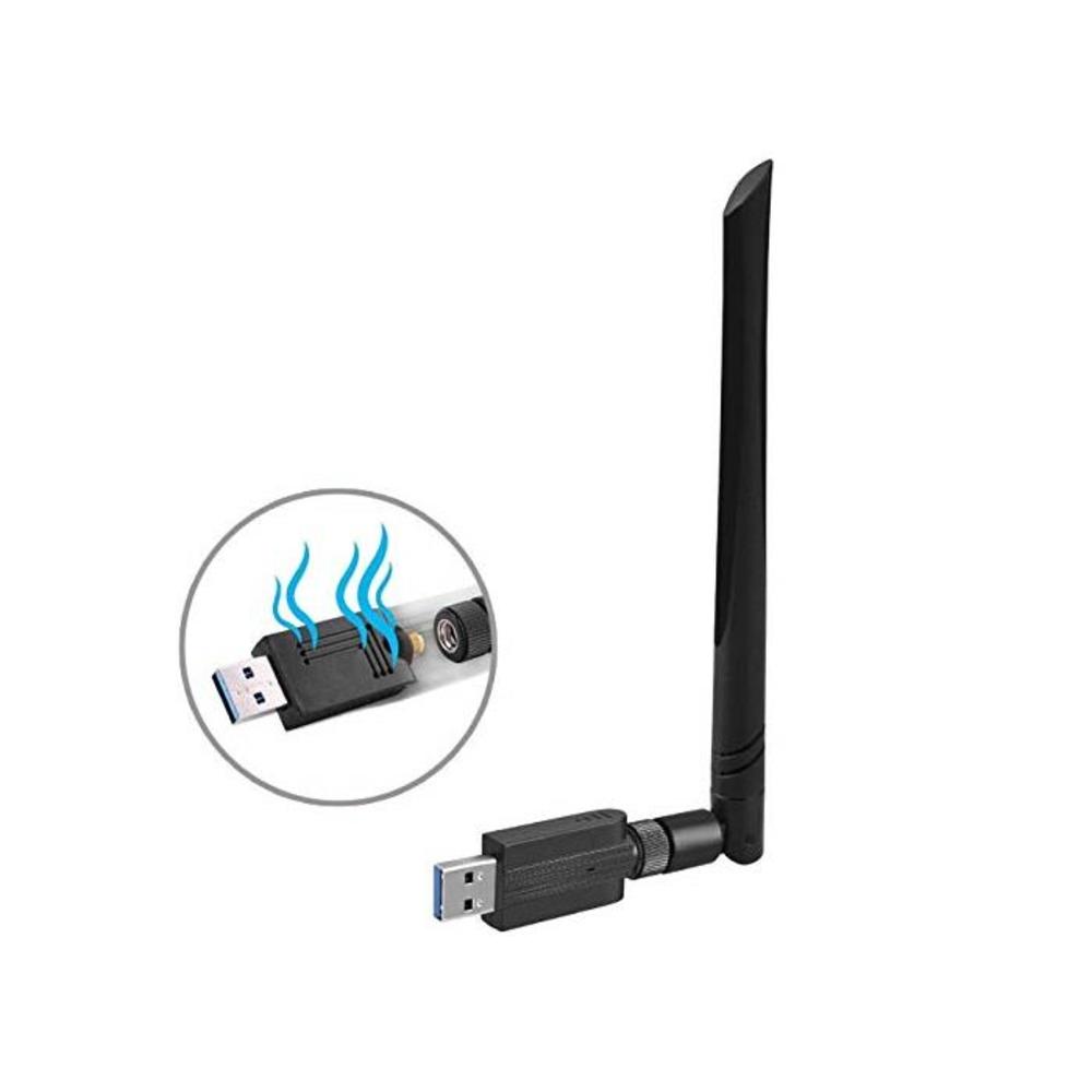Wireless USB 3.0 WiFi Adapter 1200Mbps, WiFi Dongle Dual Band 2.4GHz/5GHz with 5dBi Antenna 802.11 ac for Desktop Laptop PC Support Windows 10/8/8.1/7/Vista/XP/Mac 10.5-10.13 B07YBS7C4R