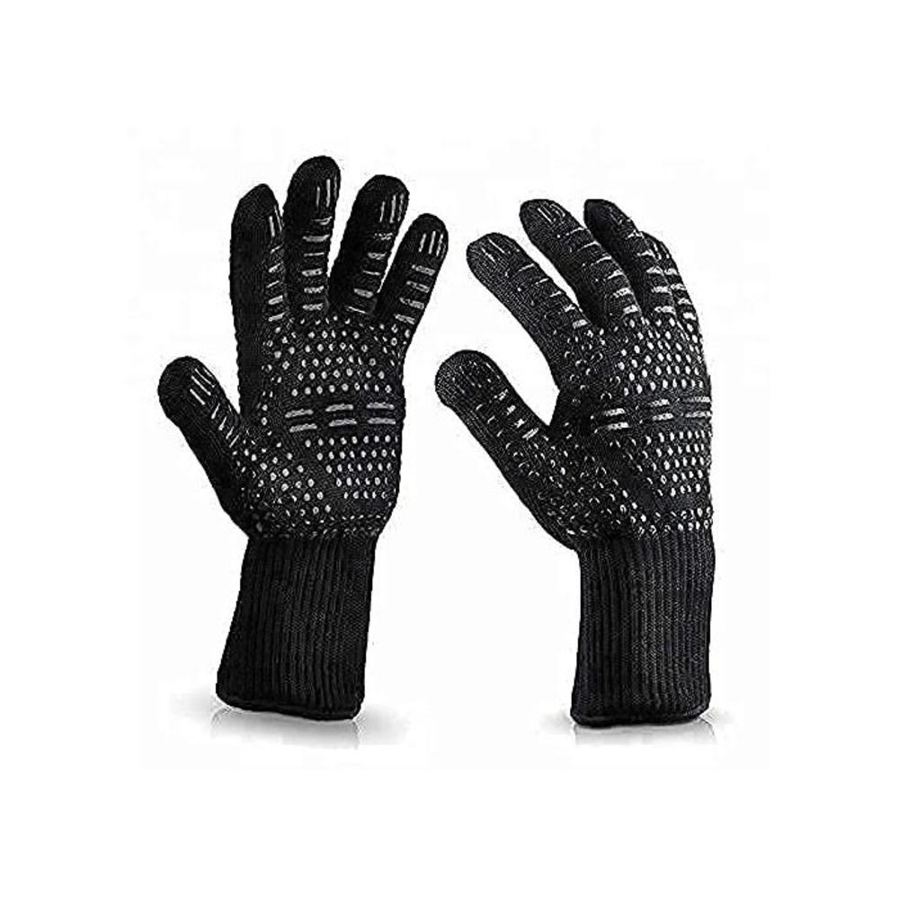 August Collective 1 Pair BBQ Grill Gloves Heat Resistant Kitchen Oven Silicone Non-Slip Glove for Cooking, Baking, Welding, Fireplace, Cutting and Outdoor Camping (Black) B084Z35P85