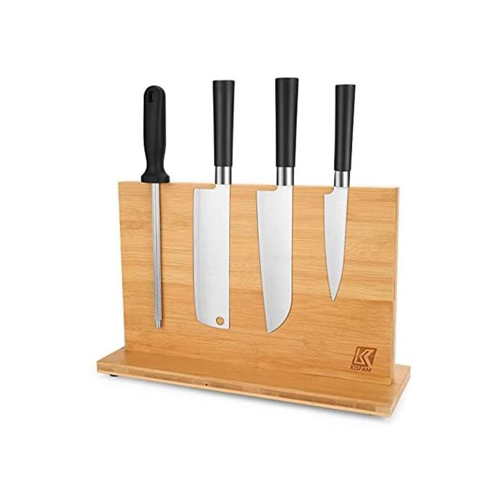 Double-Sided Magnetic Knife Block(Natural Bamboo),Knife Holder,Knife Block with Strong Magnets,Cutlery Display Stand and Storage Rack,Large Capacity, Strongly Magnetic (38 cm/14.9 B098T2PR7Q