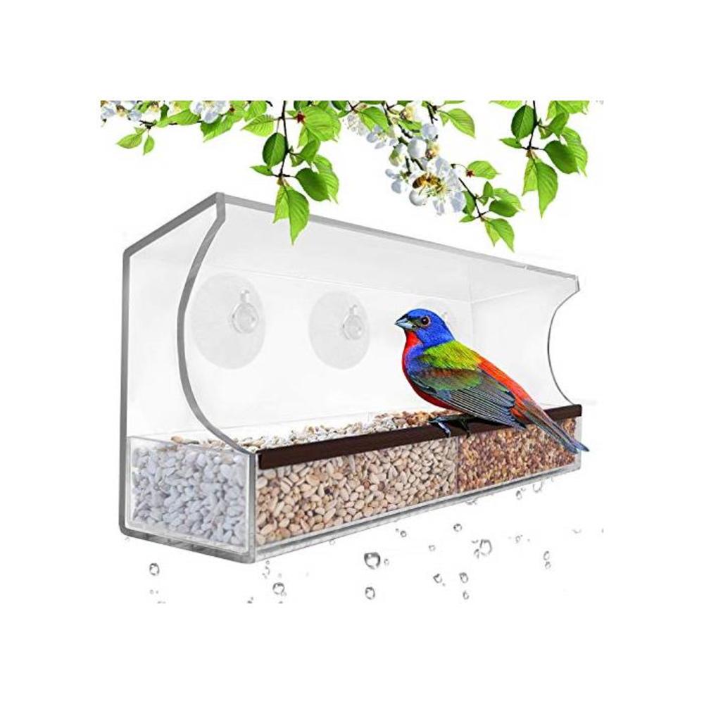 Natural Wild Birds Outdoors Window-Bird-Feeder with 3 Super Strong Suction Cups &amp; Sliding Tray, Large, Clear Acrylic, Easy Clean, Outdoor Bird Feeders B01MECM153