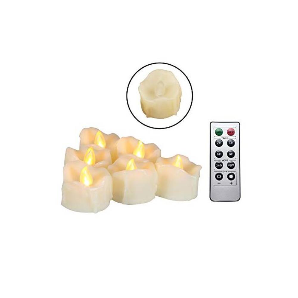 Flameless LED Tea Lights with Remote &amp; Timer - Realistic Flickering Battery-operated Powered Electric Electronic Tealight Candles with Drips by iZAN 1.5”x1.5” Long Lasting Batterie B07BW1G6HG