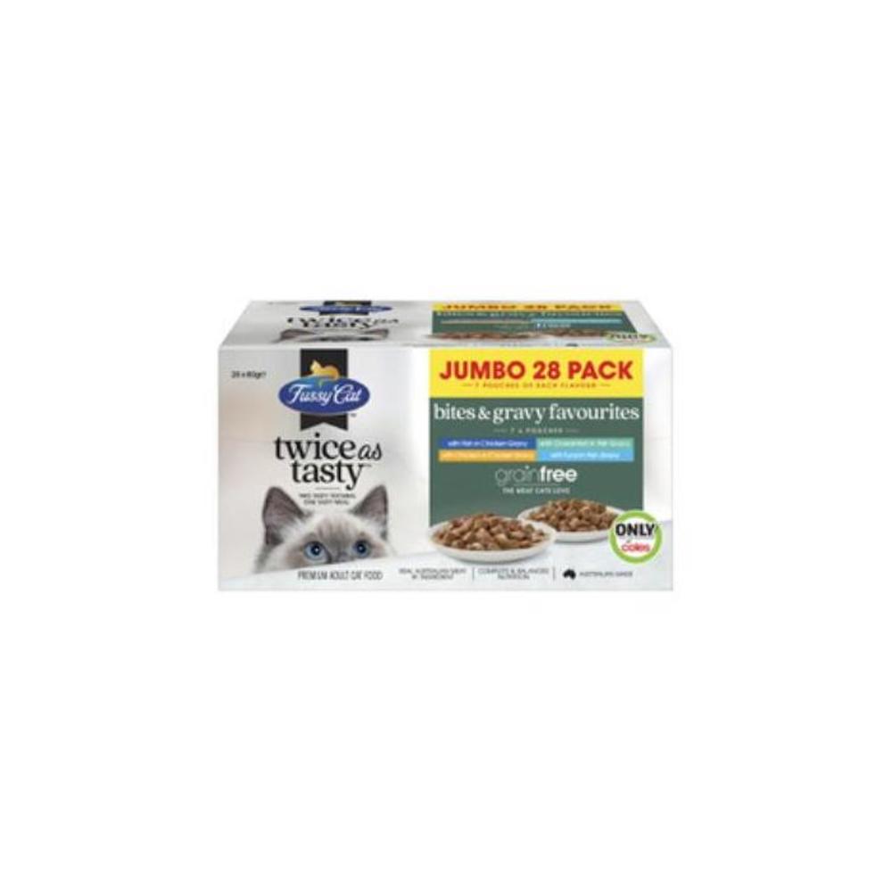 Fussy Cat Grain Free Twice as Tasty Adult Wet Cat Food Pouch Jumbo Gravy Favourites 28x80g 28 pack 4201900P