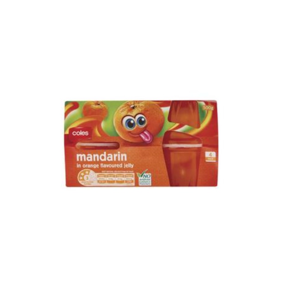 콜스 만다린 세그먼츠 인 오렌지 젤리 프룻 컵 4 팩 500g, Coles Mandarin Segments in Orange Jelly Fruit Cups 4 Pack 500g