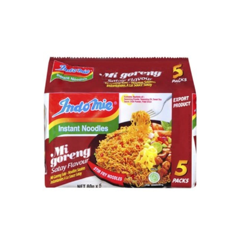 인도미 프라이드 미 고렝 사테이 인스턴트 누들스 5 팩 80g, Indomie Fried Mi Goreng Satay Instant Noodles 5 Pack 80g