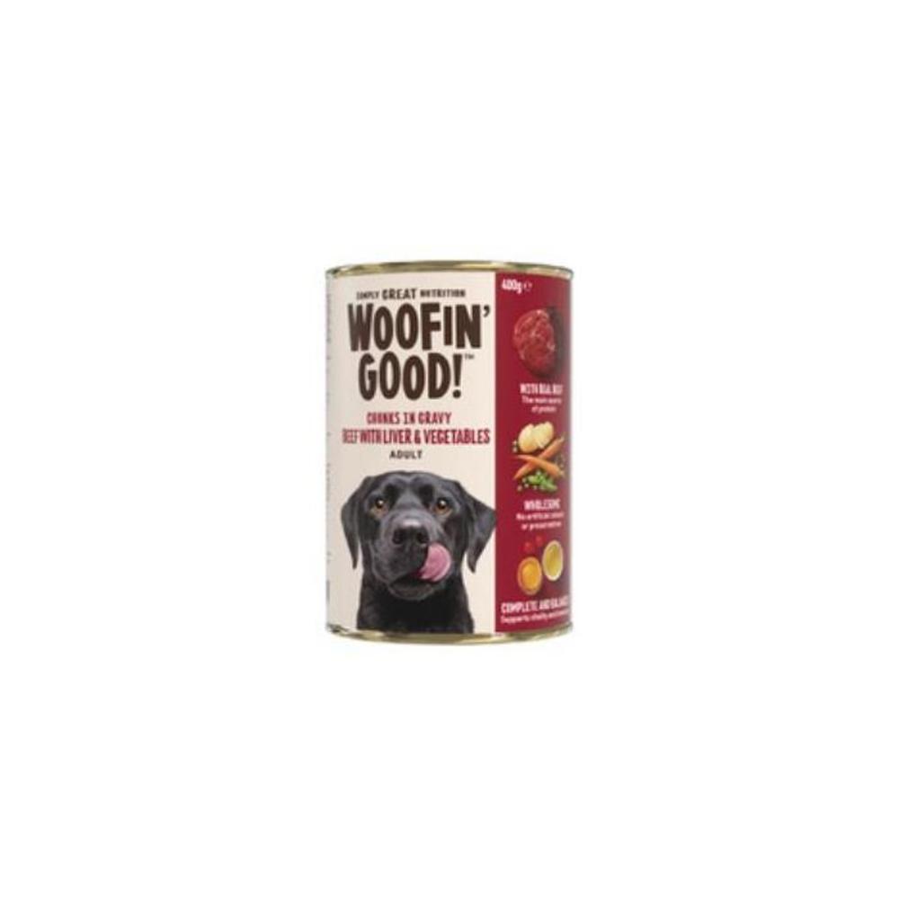 Woofin Good Chunks In Gravy Beef Liver &amp; Veg Dog Food 400g 3699817P