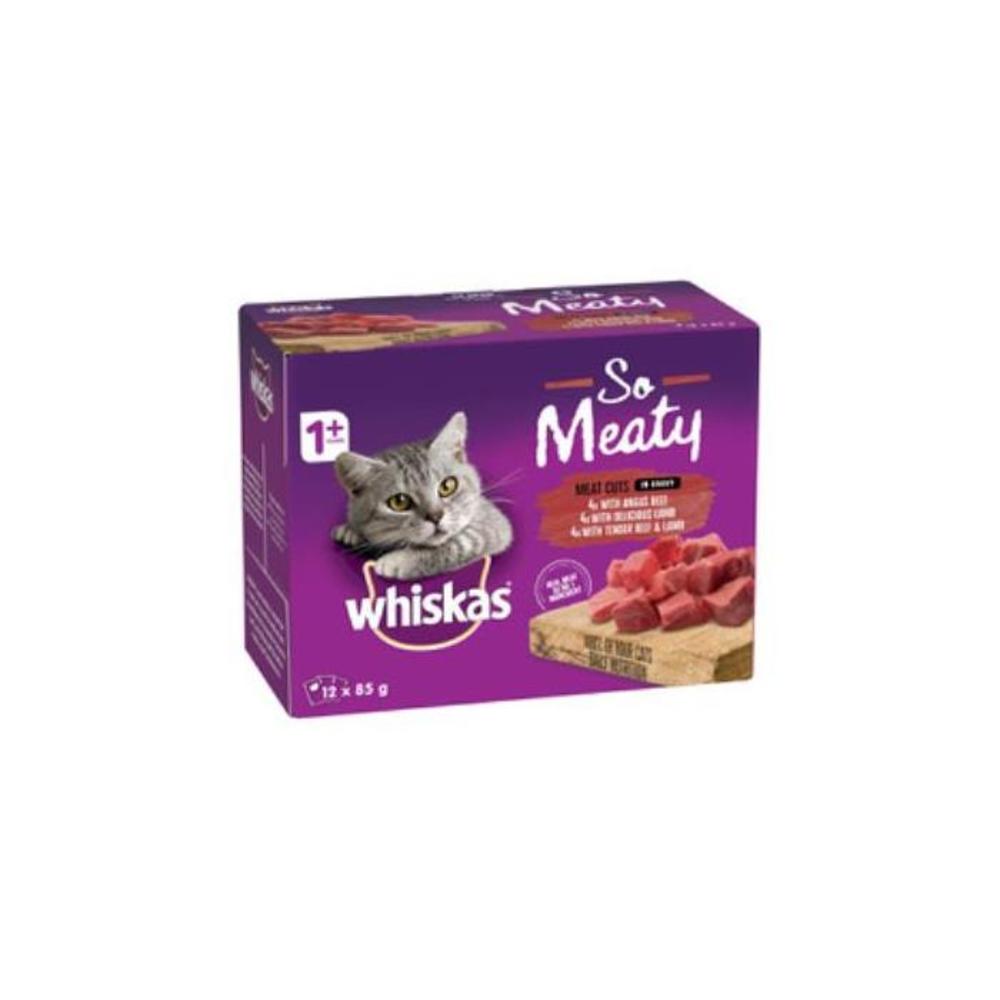 Whiskas So Meaty 1+ Years Wet Cat Food Meat Cuts In Gravy 85g Pouch 12 pack 1898288P