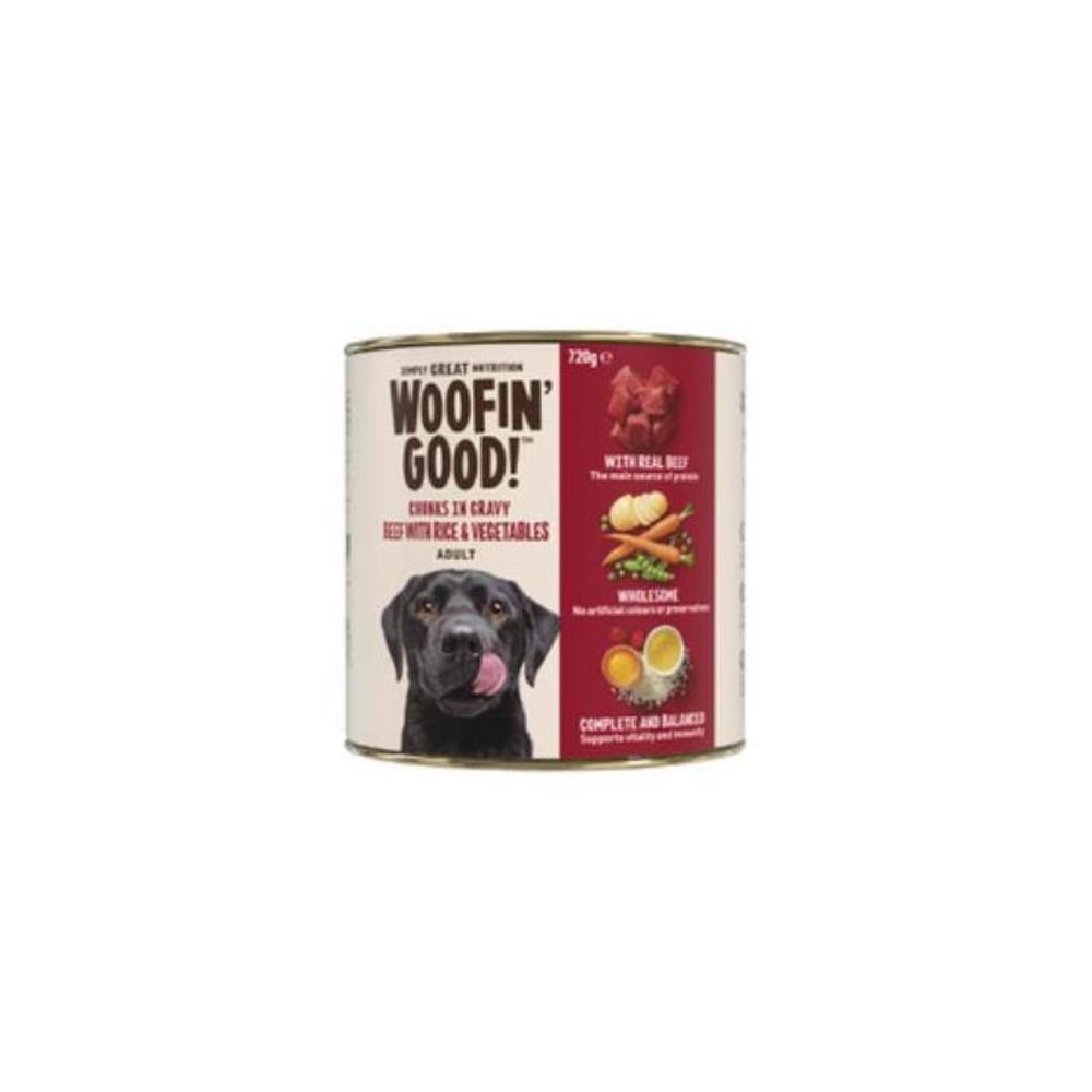 Woofin Good Chunks In Gravy Beef Rice &amp; Veg Dog Food 720g 3700326P