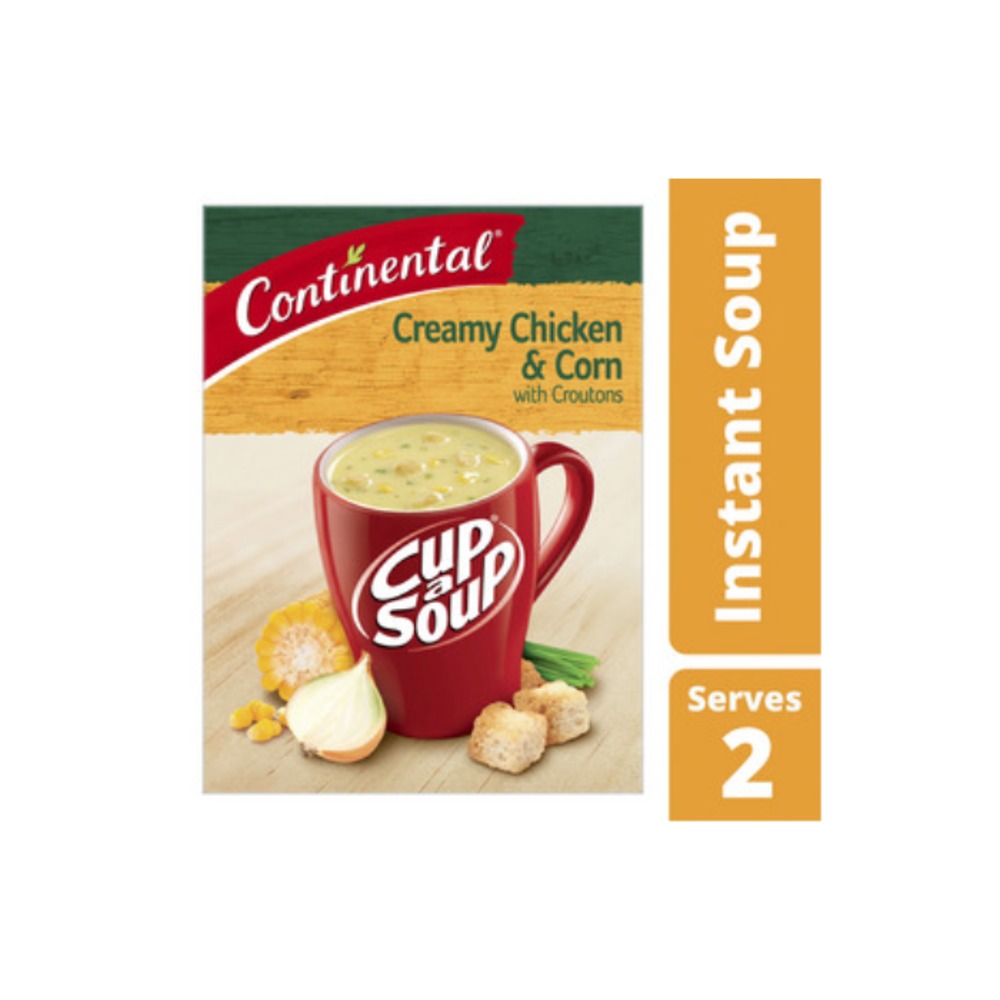 콘티넨탈 컵 A 수프 크리미 치킨 &amp; 콘 위드 크로우톤스 서브 2 60g, Continental Cup A Soup Creamy Chicken &amp; Corn With Croutons Serves 2 60g