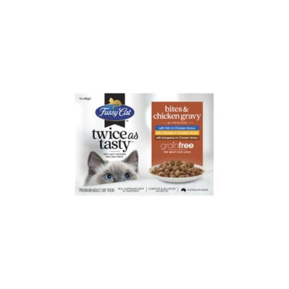 Fussy Cat Grain Free Twice as Tasty Adult Wet Cat Food Bites &amp; Chicken Gravy 12x80gm 12 pack 4201977P