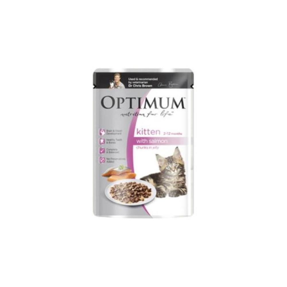 Optimum Kitten 2-12 Months Chunks In Jelly With Salmon Cat Food Pouch 85g 3759362P