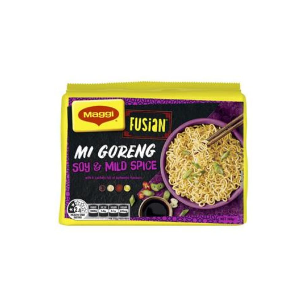 맥GI 2 미닛 누들스 퓨젼 미 고렝 소이 &amp; 마일드 스파이스 5 팩 360g, Maggi 2 Minute Noodles Fusian Mi Goreng Soy &amp; Mild Spice 5 Pack 360g