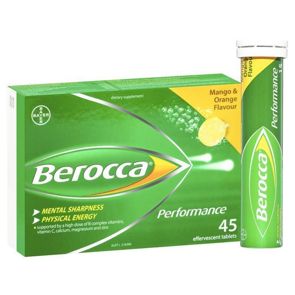 베로카 에너지 비타민 망고 and 오렌지 기포성타블렛 45 팩 Berocca Energy Vitamin Mango and Orange Effervescent Tablets 45 pack