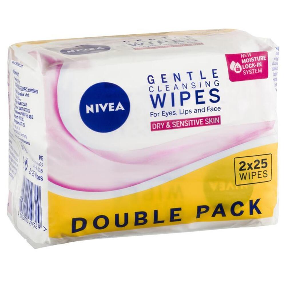 니베아 비지쥐 데일리 에센셜 젠틀 페이셜 물티슈 25 트윈 팩, Nivea Visage Daily Essentials Gentle Facial Wipes 25 Twin Pack