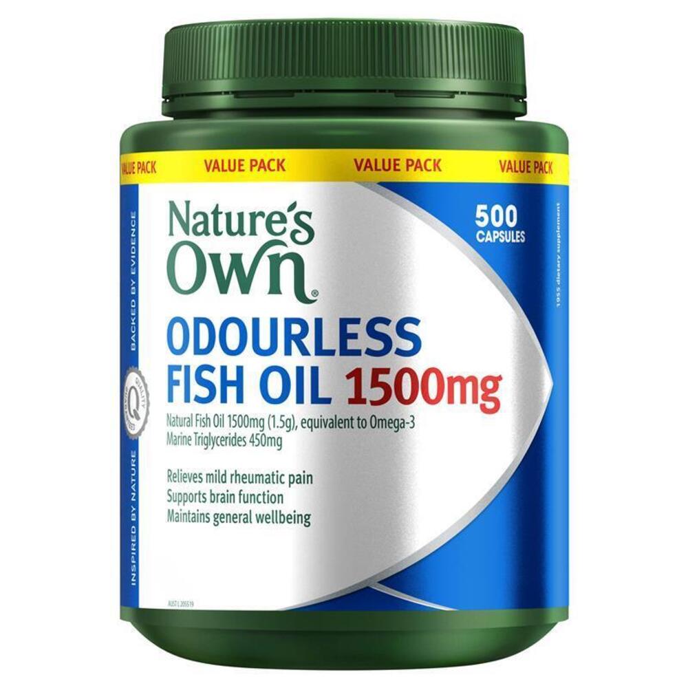 Natures Own Odourless Fish Oil 1500mg - with Omega 3 for Health &amp; Wellbeing - 500 Capsules Exclusive Size
