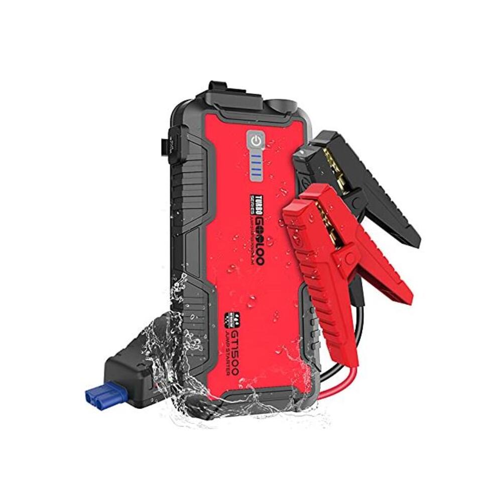 GOOLOO GT1500 1500A Peak SuperSafe Car Jump Starter (Up to 8.0L Gas or 6.0L Diesel Engine) with USB Quick Charge, In &amp; Out Type-C,12V Portable Water Resistant Power Pack Auto Batte B08J2LM6VG