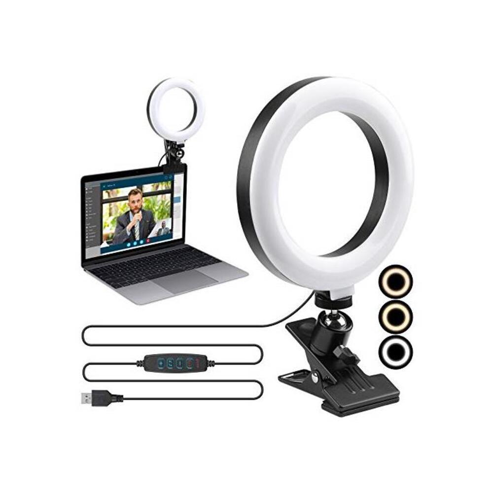 Video Conference Lighting Kit，ENEGON 6 Selfie Ring Light for Video Conferencing, 3 Light Modes&amp;9 Level Dimmable Light with Clamp Mount for Remote Working Zoom Calls Self Broadcas B08PFRJD16