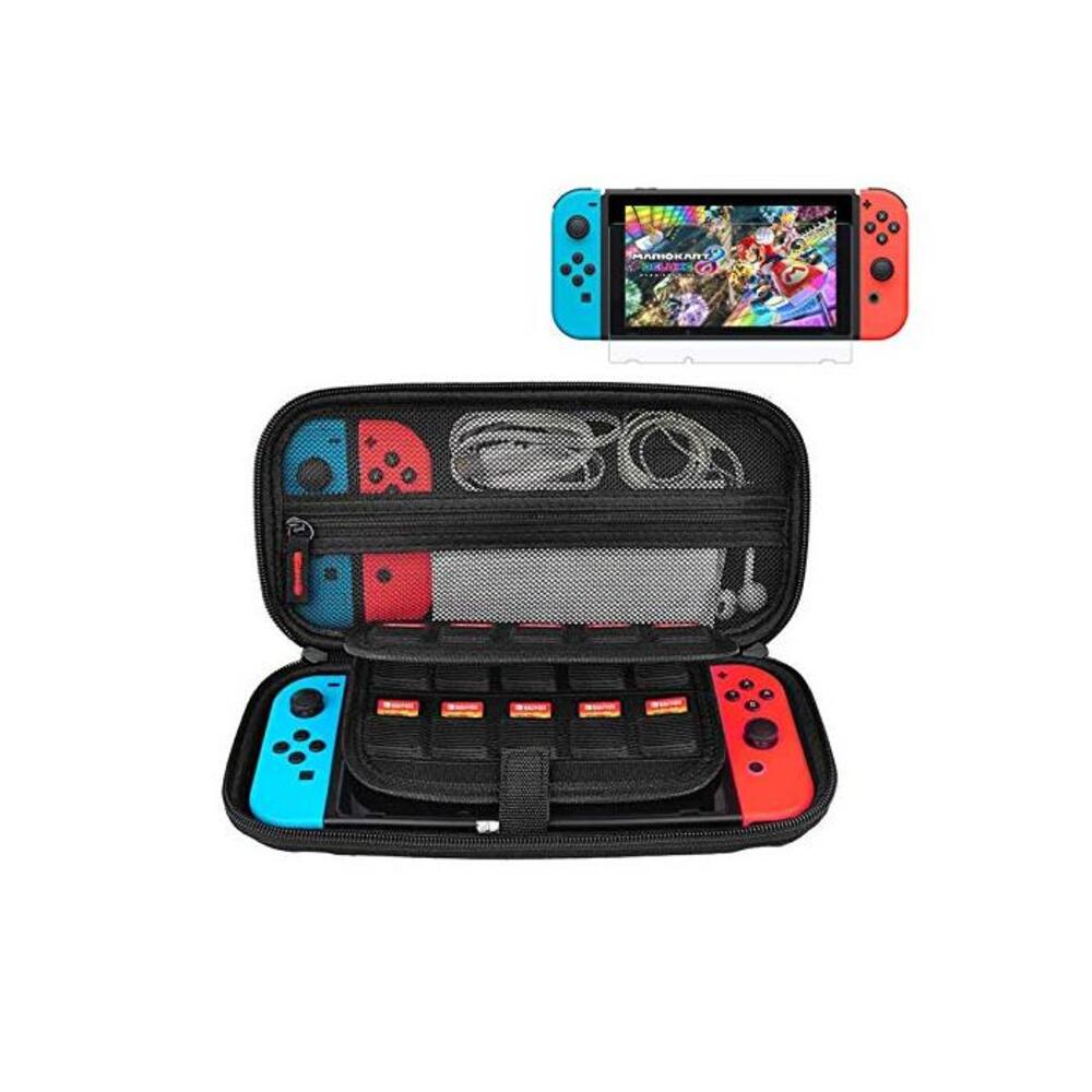 Nintendo Switch Case, KAYA Hard Shell Game Traveler Travel Carrying Box Case for Nintendo Switch with Tempered-Glass Screen Protector - Black B00K0M8SK2