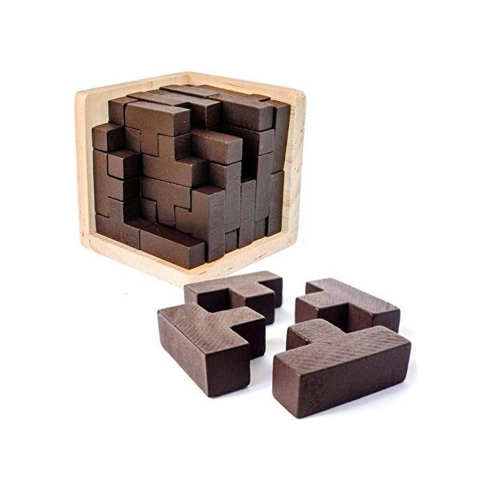 3D Wooden Brain Teaser Puzzle by Sharp Brain Zone. Genius Skills Builder T-Shape Pieces with Tetris Fit. Educational Toy for Kids and Adults. Explore Creativity and Problem Solving B06ZY7QJGM