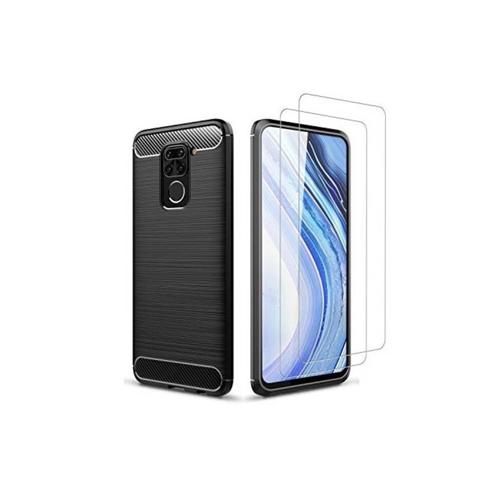 Avesfer for Xiaomi Redmi Note 9 Case with Screen Protector Tempered Glass Lightweight Shock Absorbing Resilient TPU Cover Anti Impact Scratch Resistant Carbon Fiber (Black) B0892FRQSC