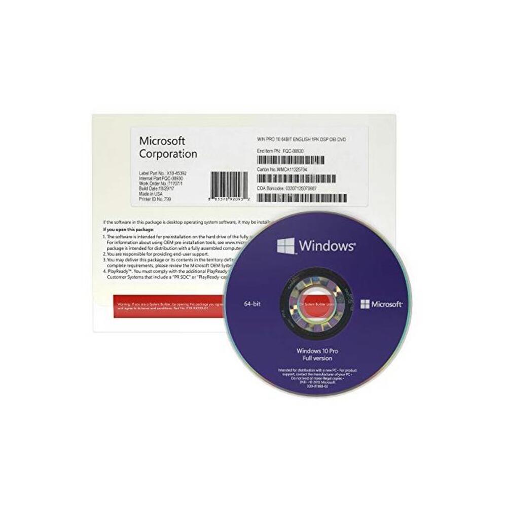 Windows 10 Pro 64 bit OEM DVD - English - Full Version - OEM Windows 10 Professional 64 bit B0822QKKNF
