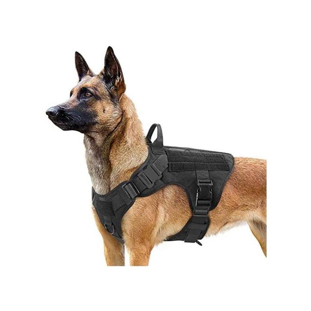 Rabbitgoo Tactical Dog Harness Vest Large with Handle, Military Working Dog Molle Vest with Metal Buckles &amp; Loop Panels, No-Pull Adjustable Training Harness with Leash Clips for Wa B086W77J9K