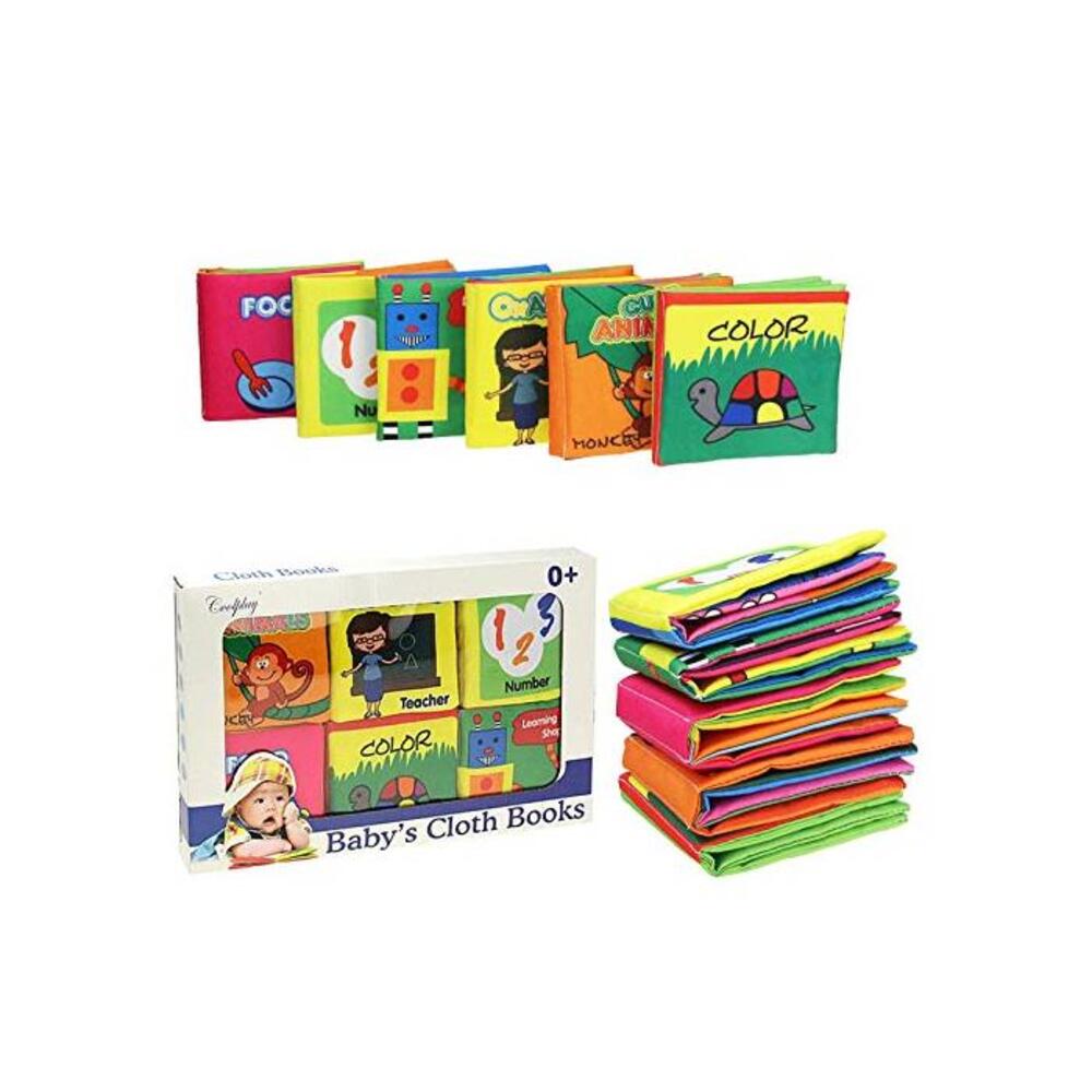 Coolplay Babys First Non-Toxic Soft Cloth Book Set - Squeak, Rattle, Crinkle,Colorful - Pack of 6 B07HLN4DMF