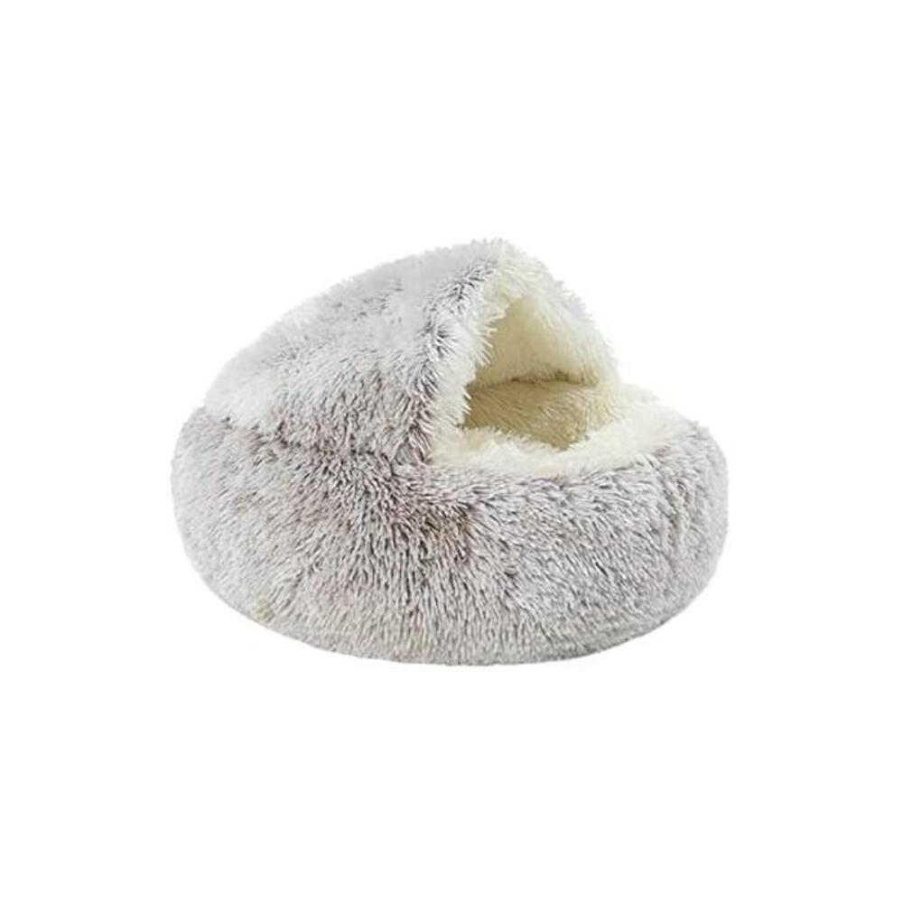 #N/A Pet Bed- Round Soft Plush Nest Cave Hooded Cat Bed for Dogs &amp; Cats, Faux Fur Cuddler Round Comfortable Self Warming Indoor Sleeping Bed - Coffee 40cm B08RWR6K9X