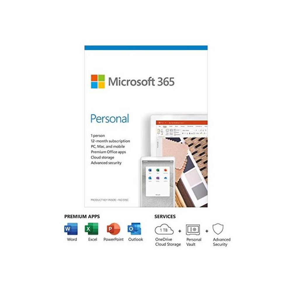 Microsoft 365 Personal Office 365 apps 1 user 1 year subscription PC/Mac, Tablet and phone multilingual box B0853F3TDB