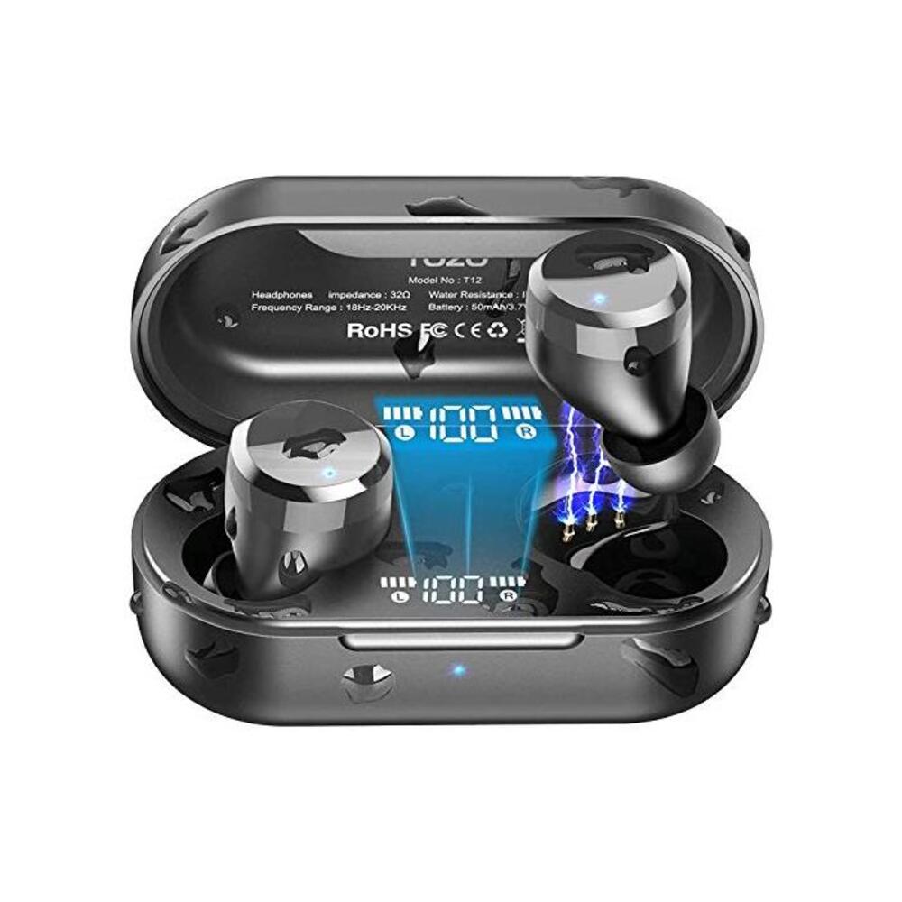 TOZO T12 Bluetooth 5.0 Earbuds 【True Wireless Stereo】 Headphones IPX8 Waterproof in-Ear Wireless Charging Case Built-in Mic Headset Premium Sound with Deep Bass for Running Sport B B085DL3KMR