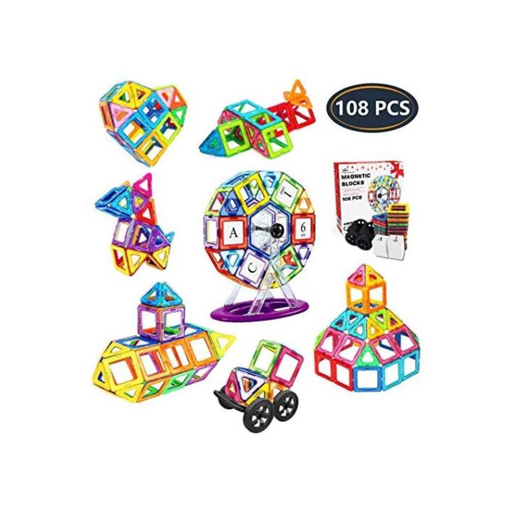 Jasonwell 108pcs Magnetic Tiles Building Blocks Set, Preschool Educational Construction Kit DIY Creative 3D Magnetic Toys Best Boys Girls Kids Toddlers Children B07MTDG5TD
