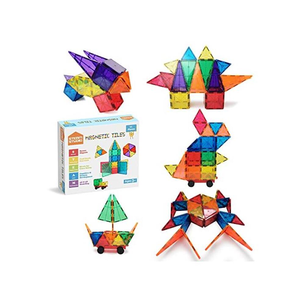 STEAM Studio Magnetic Tiles 71pcs Set Including One Car, Secured with Rivets, Clear Colours Building Blocks, Building &amp; Construction Toys for Open-Ended Play B08XPJJ8ZW
