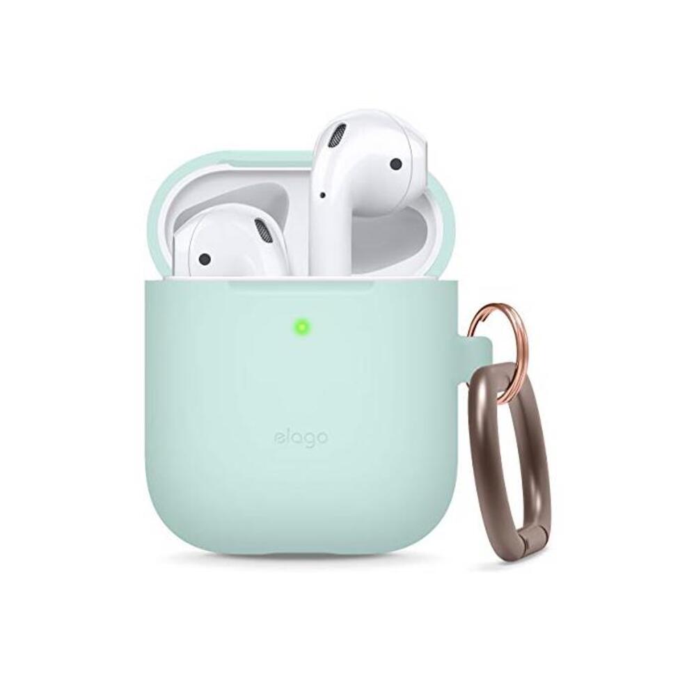 elago Premium Silicone Case with Keychain Compatible with Apple AirPods Case 1 and 2, LED Visible (Mint) B086M6BLSM