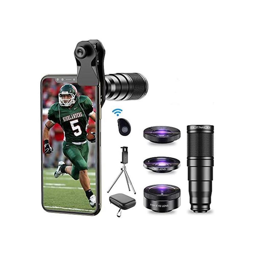 Apexel Phone Lens Kit 6 in 1, 22X Telephoto Lens, 205° Fisheye Lens, 120° Wide Angle Lens &amp; 25X Macro Lens(Screwed Together), Compatible with iPhone 11 8 7 6 6s Plus X Xs/Max XR Sa B07KXCZJFG