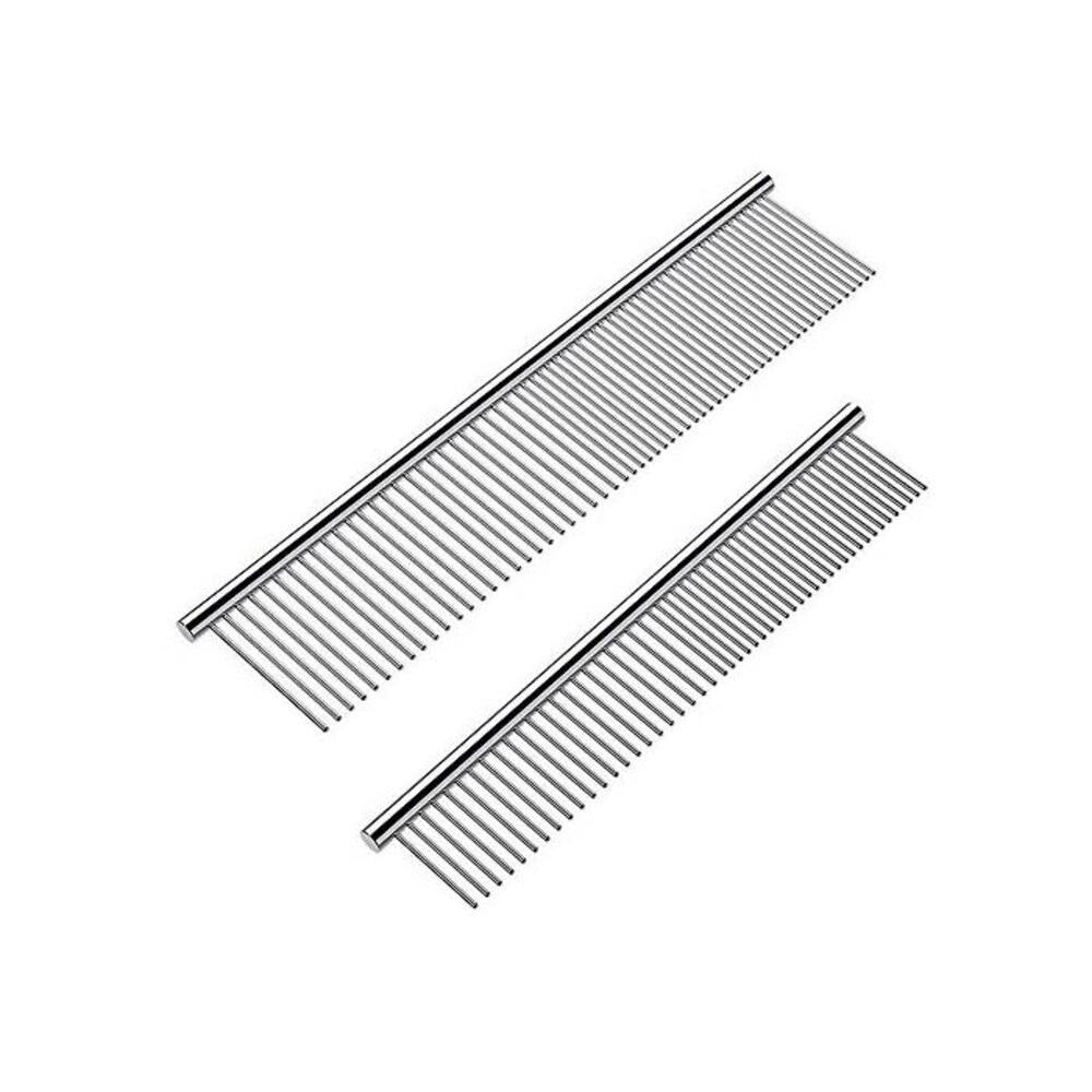 Cafhelp 2 Pack Dog Combs with Rounded Ends Stainless Steel Teeth, Cat Comb for Removing Tangles and Knots, Professional Grooming Tool for Long and Short Haired Dog, Cat and Other P B07V5M8LBT