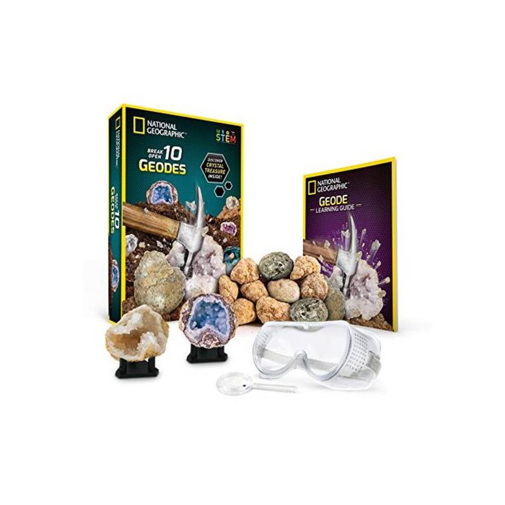 NATIONAL GEOGRAPHIC Break Open 10 Premium Geodes – Includes Goggles, Detailed Learning Guide and 2 Display Stands - Great STEM Science gift for Mineralogy and Geology enthusiasts o B0160JB7IS