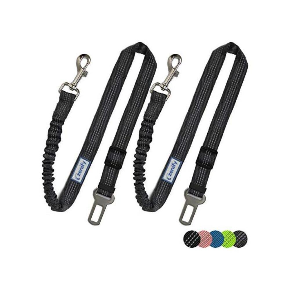 Zenify Dog Car Seat Belt Extendable Leash (2 Pack) - Bungee Lead for Dogs Puppies - Pet Adjustable Elastic Seatbelt Harness Vehicle Safety Birthday Road Trip Gift Idea (Grey) B07DWBV9PM