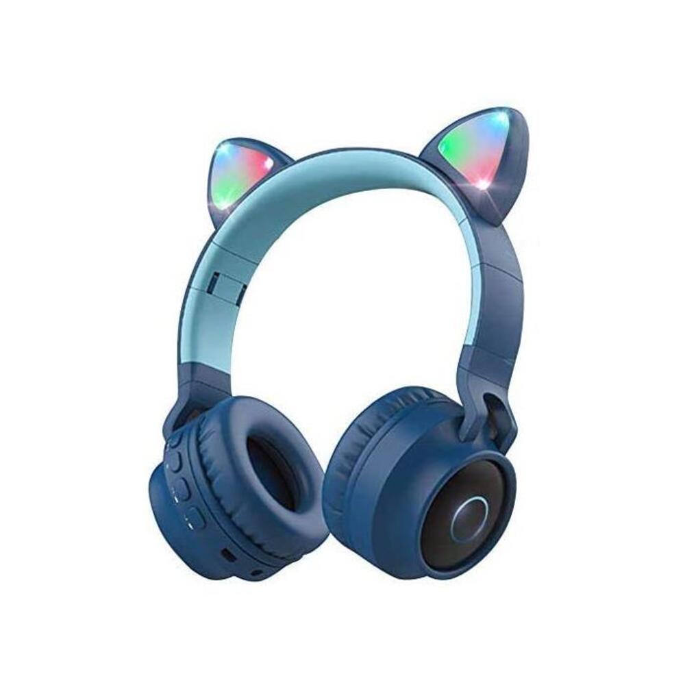 Wireless Bluetooth Kids Headphones, YOTOCOOL Cat Ear Bluetooth Wireless/Wired Headphones Volume Limiting,LED Light Up Kids Wireless Headphones Over Ear with Microphone (Blue) B08QD85528