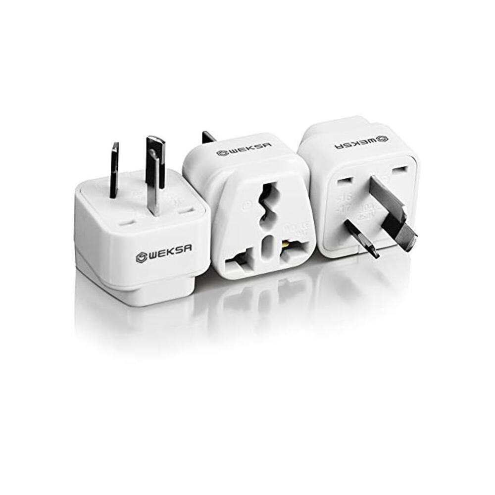 WEKSA Premium Travel Adapter with Universal Input, US, UK to Australia 3 Pin Power Plug with Safety Grounded Pin, White Type I AU Adaptor (Pack of 3) B08MV8VXFQ