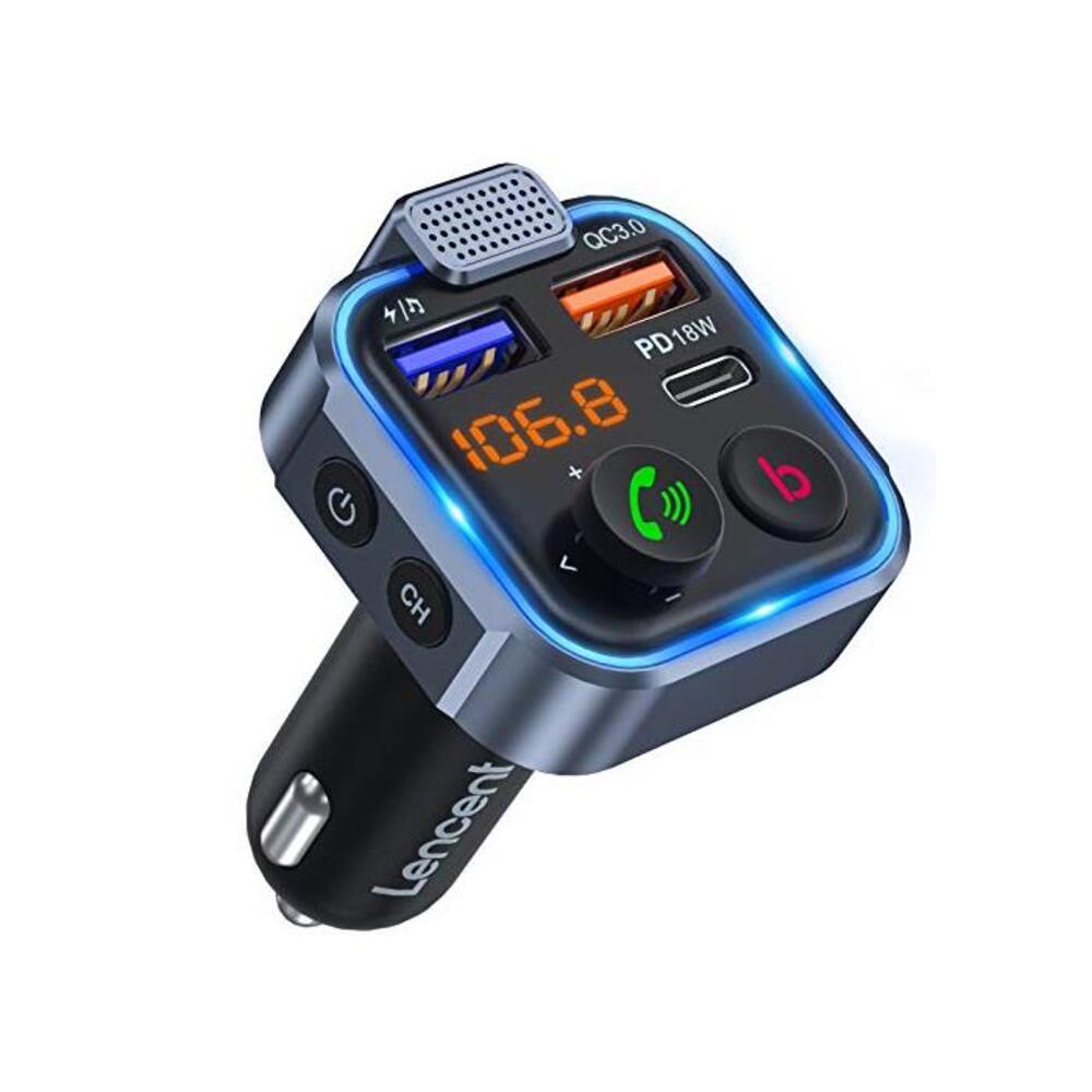 [2021 Version] LENCENT Car FM Transmitter, Wireless Bluetooth 5.0 Radio Adapter Car Kit, PD3.0 Type C 20W+QC3.0 Car Fast Charger, Hands Free Calling, Bass Lossless Hi-Fi Sound Supp B08L3WX26S