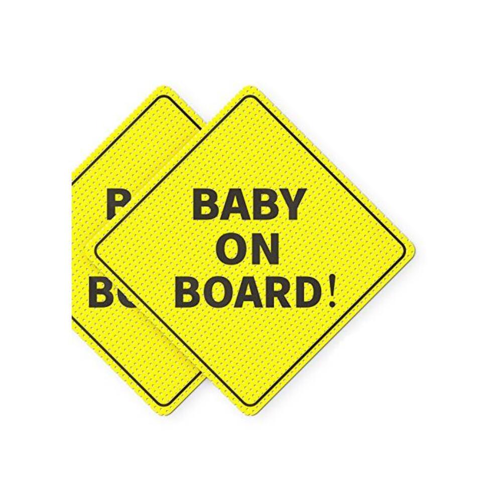 Baby On Board Sticker Sign - Essential for Cars - 2 Pack, 5 by 5 - Bright Yellow and SEE-THROUGH when Reversing - Best Safety Signs - No Need for Suction Cup or Magnets - Durable a B07MJM5GYG