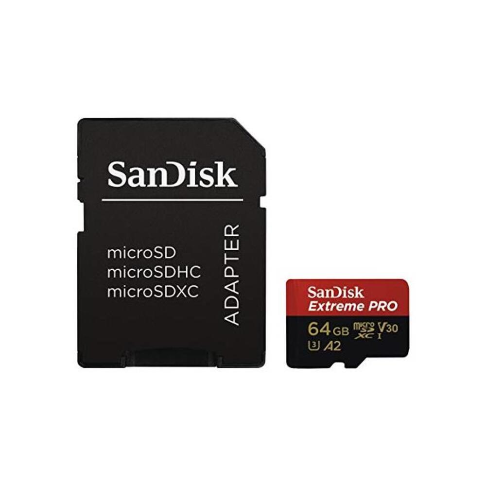 Sandisk Extreme Pro microSDXC, SQXCY 64GB, V30, U3, C10, A2, UHS-I, 170MB/s R, 90MB/s W, 4x6, SD adaptor, Lifetime Limited, Red/black (SDSQXCY-064G-GN6) B07G3GMRYF
