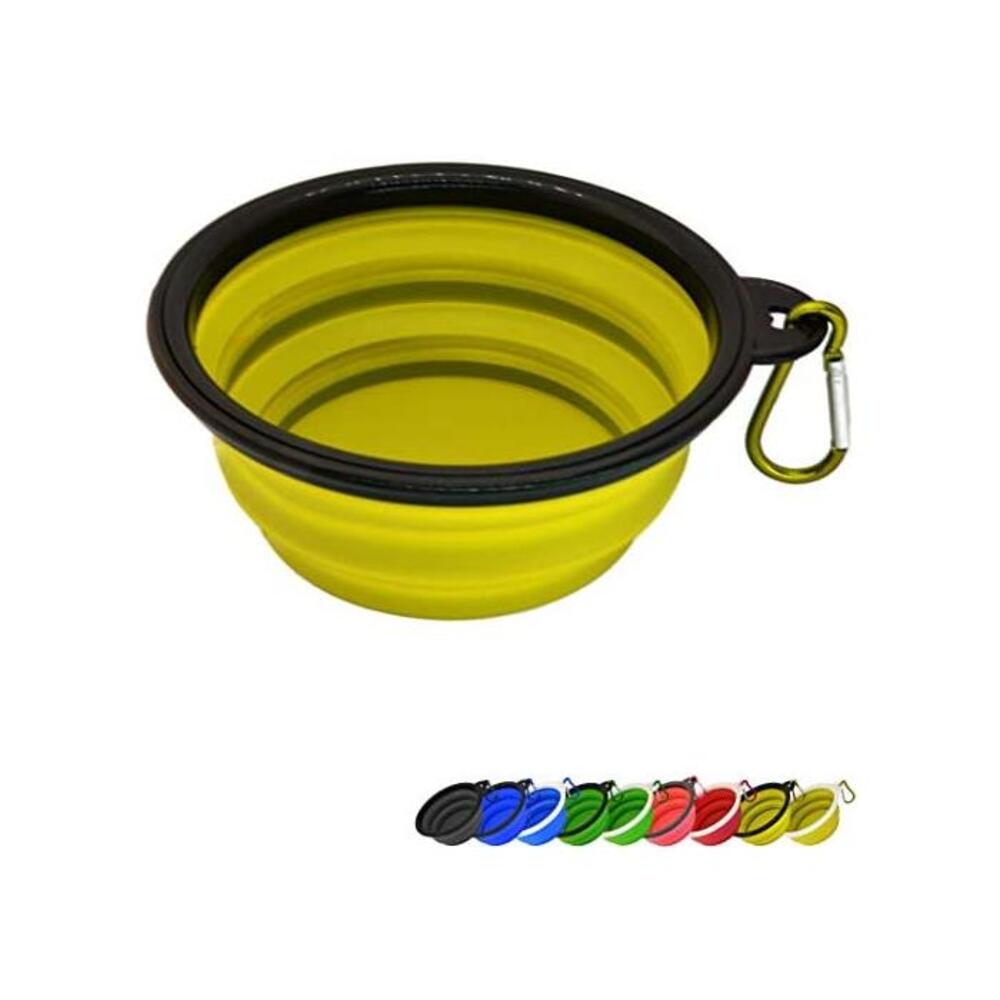 Zenify Dog Bowl - 400ml Collapsible Foldable Food and Water Feeder Dish - Portable Travel Leash Lead Slim Accessories for Training Pets Puppy Dogs (5 inches / 12.7 cm) (Yellow/Blac B07HQHXFLW