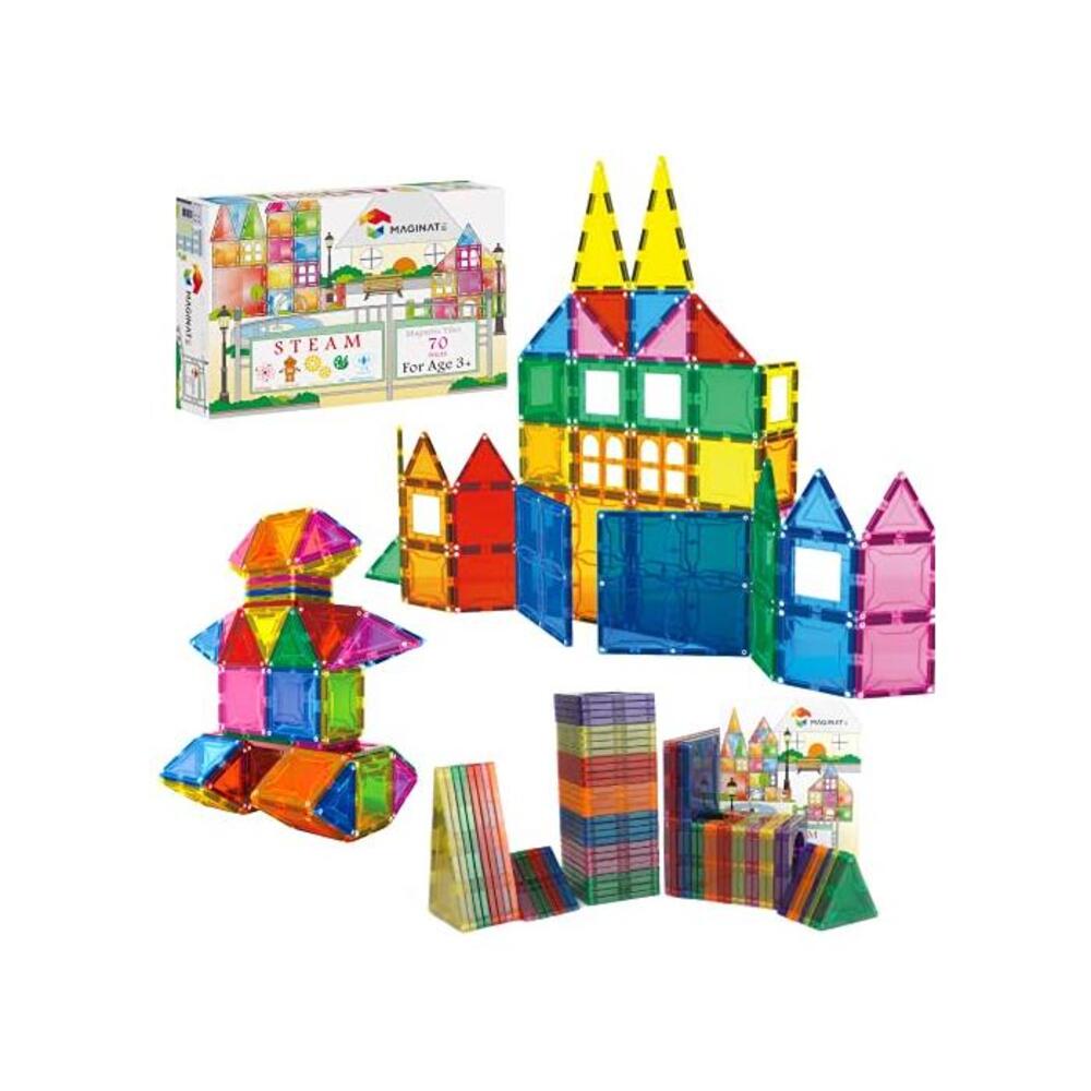 MAGINATE Magnetic Tiles 70pcs, Premium Quality Set with Rivets &amp; Large Strong Magnets, BPA Free, 3D Building &amp; Construction Block Set, Fun STEM Learning &amp; Educational Toy for 3 Yea B08K7KGH8C