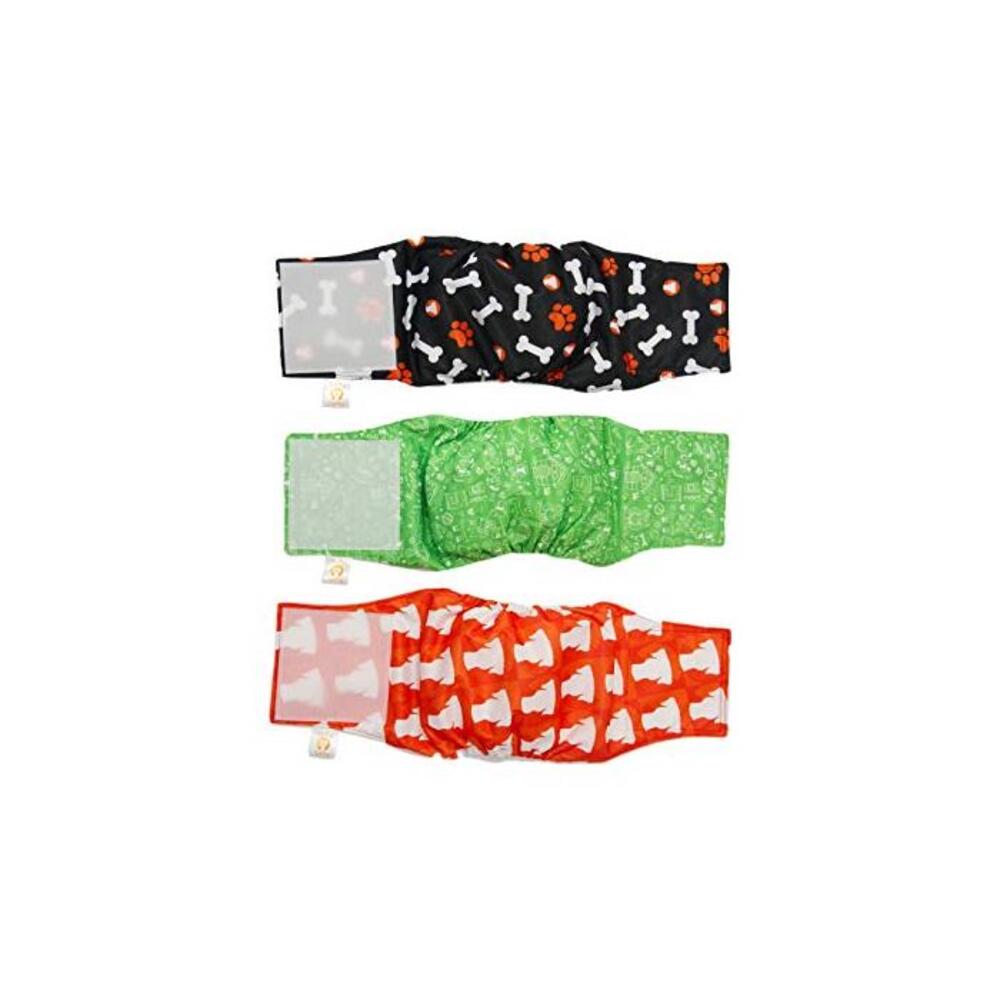 Male Dog Wraps Washable &amp; Reusable by PETTING IS CARING - Belly Band Diapers Materials Durable Machine Washable Simple Solution for Pets Incontinence Long Travels - 3 Pack Set (Pri B08B7S4XK8