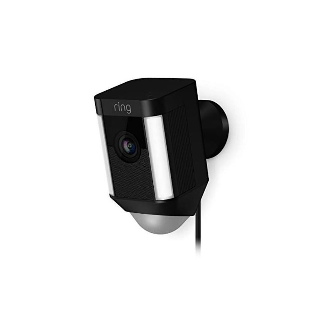 Ring Spotlight Cam Wired: Plugged-in HD security camera with built-in spotlights, two-way talk and a siren alarm, Black B07659QGJV