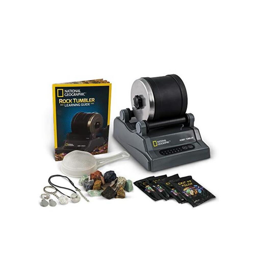 NATIONAL GEOGRAPHIC Hobby Rock Tumbler Kit - Rough Gemstones, 4 Polishing Grits, Jewellery Fastenings, Great STEM Science Kit for Geology Enthusiasts B01LQCIL88