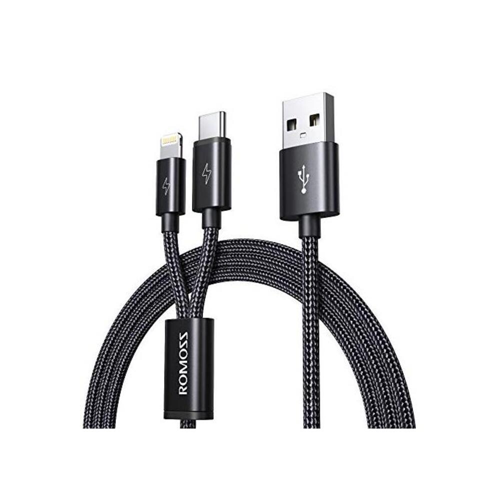 ROMOSS 2 in 1 USB Type C Multi Charger Cable, [1.5m / 4.9ft Nylon Braided], USB to Lighting/Type C Universal Charger Compatible for iPhone, iPad, Samsung Galaxy S10/S9/S8/S7, Note B07H29YYFB