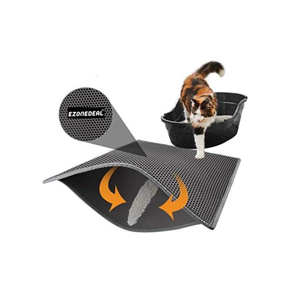 Cat Litter Box Mat Litter Double-Layer Design Waterproof Urine Proof Material, Easy Clean and Floor Carpet Protection Best Scatter Control Easy to Clean, Soft on Paws Cat Tray Mat B07SN399PC